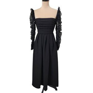 Self-Portrait Size 2 Black Crepe Dot Mesh Midi Dress.   Excellent Used Condition